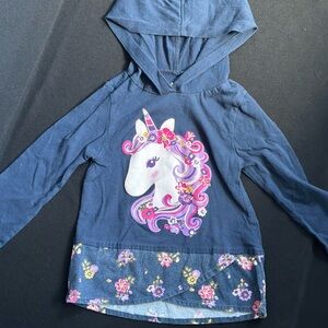Unicorn Print Kids Hoodie - Blue